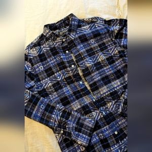 American Rag tribal print plaid men shirt